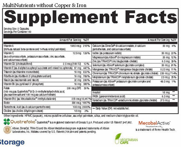 Supplement Facts for MultiNutrients without Copper & Iron by Physician Nutrients