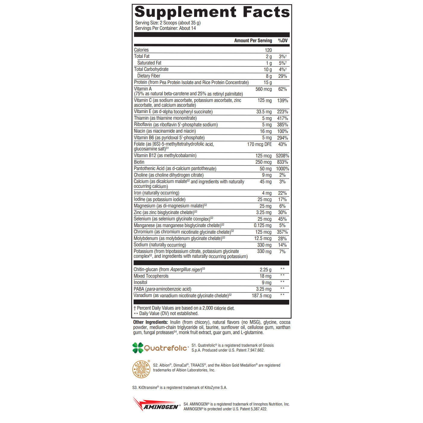 Supplement Facts Vegan Shake Plus Dutch Chocolate
